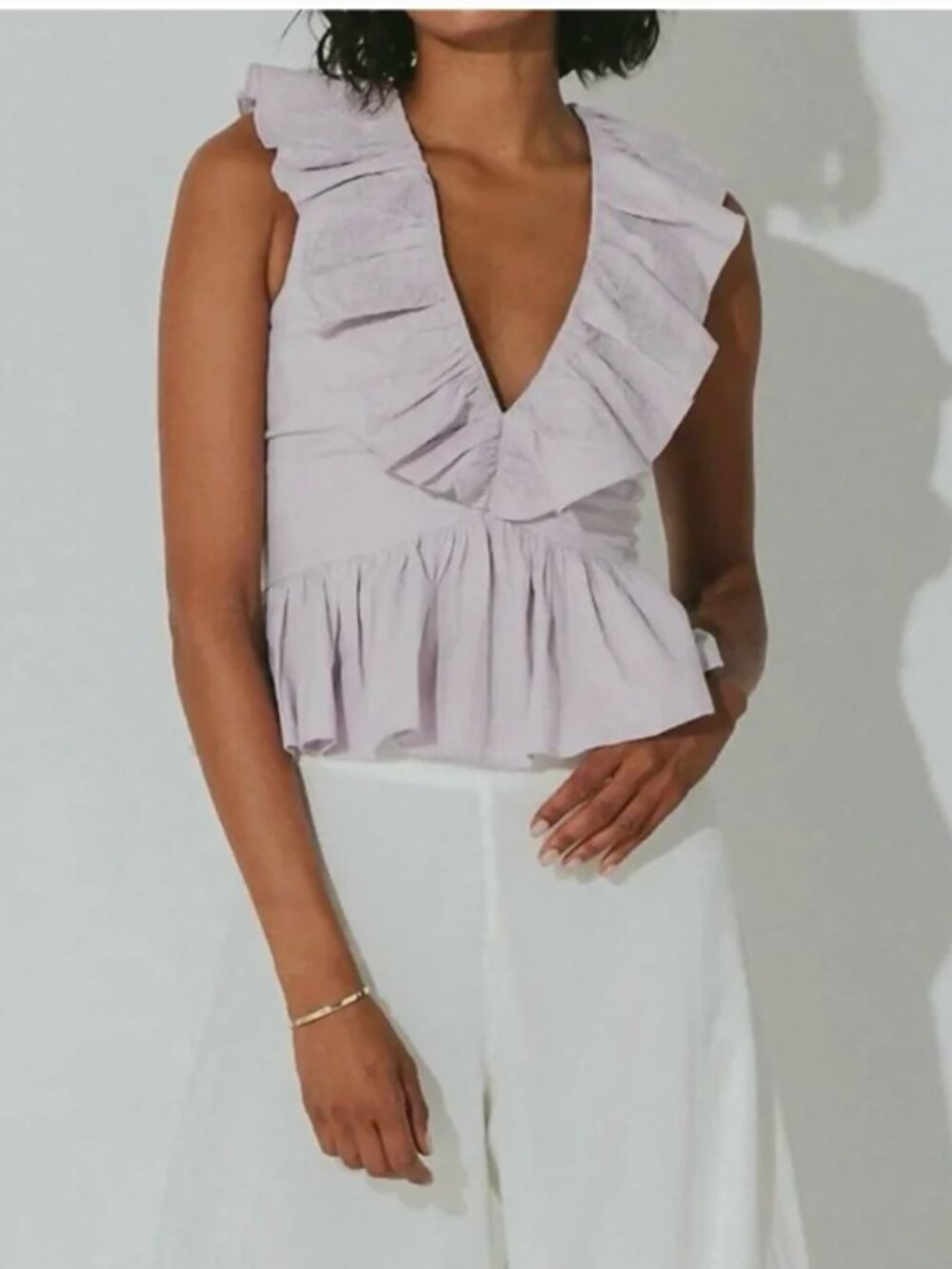 Cleobella Lilac Vega Top S Embroidered Dainty Feminine Ruffle Criss Cross